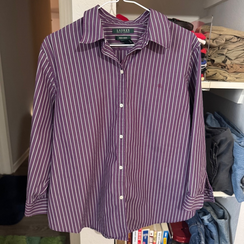 Lauren Ralph Lauren Purple Striped Non-Iron Button Down Shirt XL